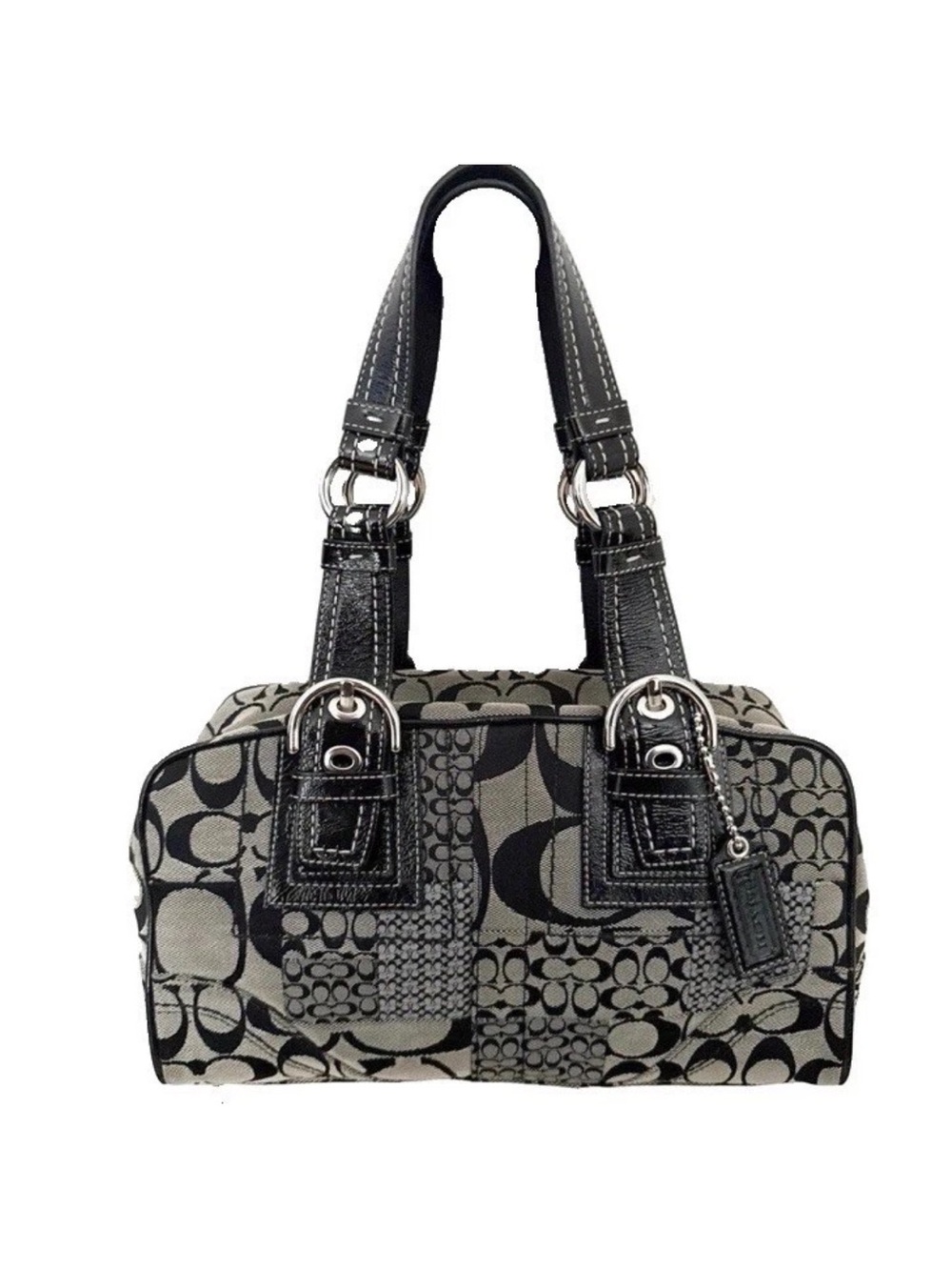 Coach Soho Satchel Patchwork Gray Signature Shoulder Boston Bag Y2K # F12317